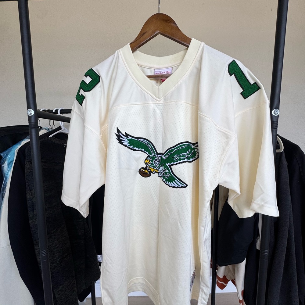Mitchell & Ness Cream Football Jersey with Green Eagle Graphic